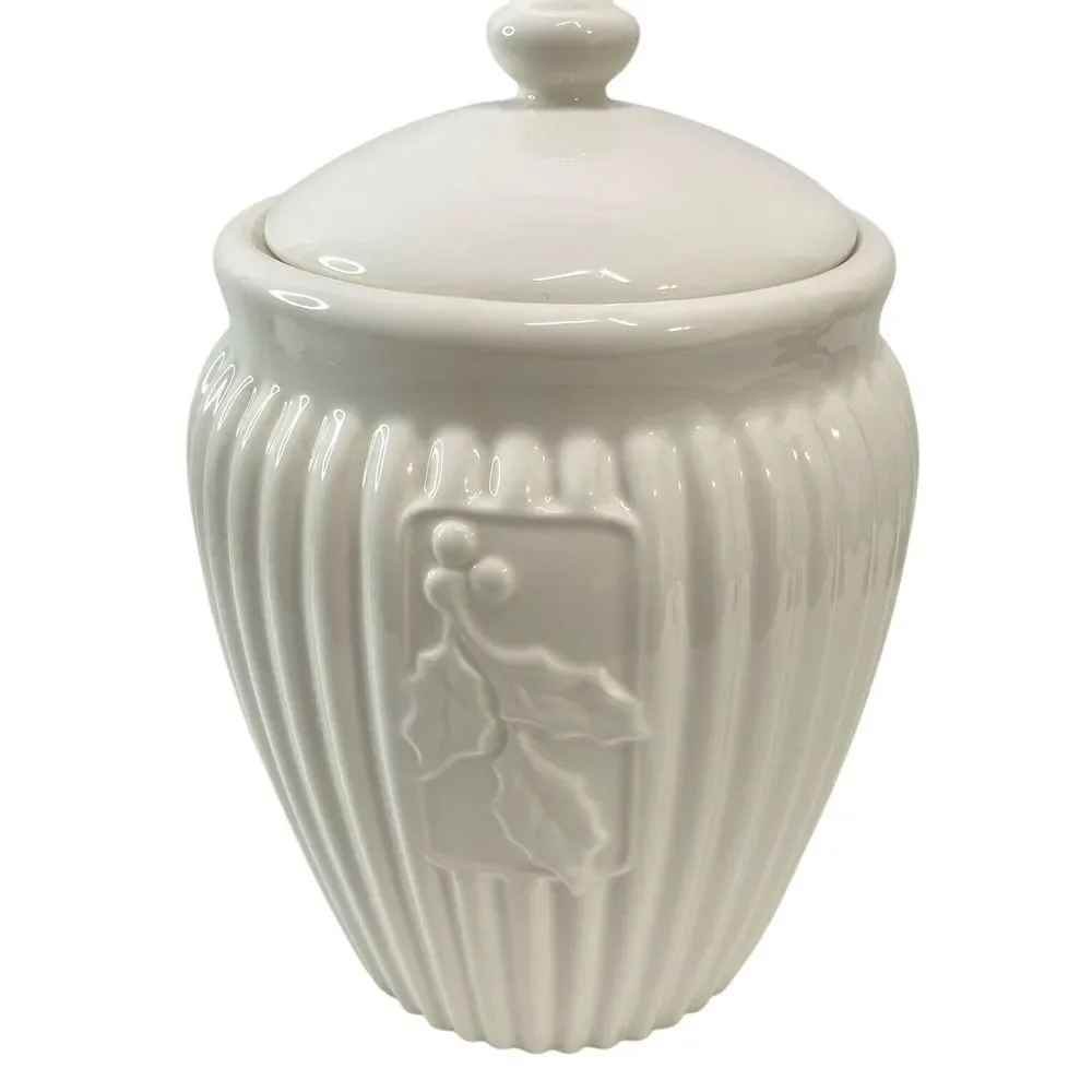 Inspirado Seattle Stonelite Ribbed White Canister‎ Cookie Jar 10.5